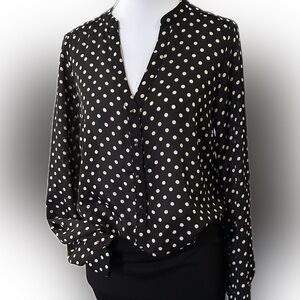 LC Lauren Conrad Black and Off-White Polka Dot Button Down Shirt - Small